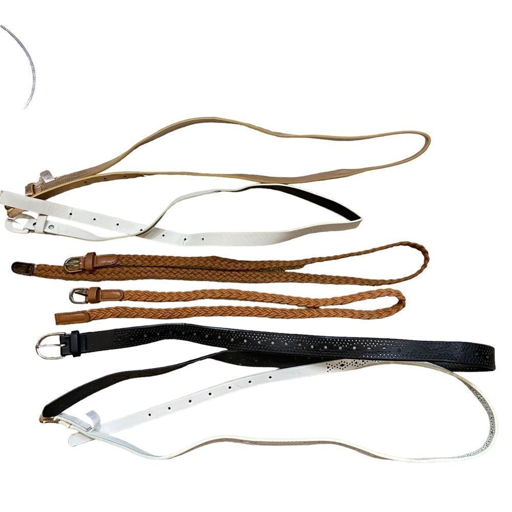 Lot of 6 Ladies Skinny Belts Various Styles Size Medium to Large